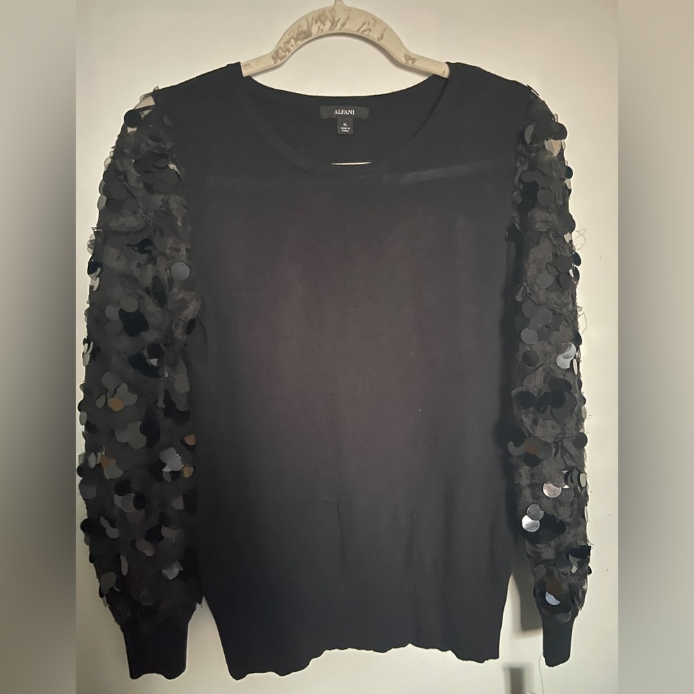 Alfani Black Sheer Sequin Sweater NWT
